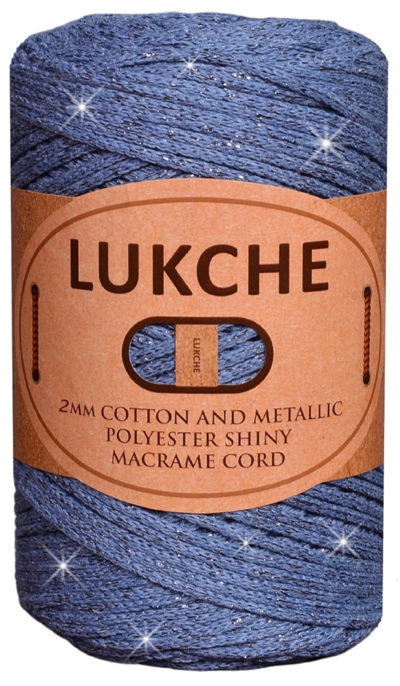 LUKCHE Lukche 2mm Cotton Sparkle Macrame Cord 224 Yards 880 Oz Colorful Crochet Macrame Cord for Wall Hangings Bags Plant Holders Carpets Polypropylene Supplies Aviator Blue 1 