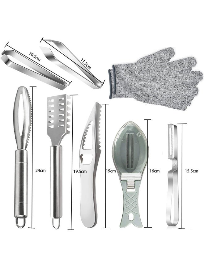 8-Piece Stainless Steel Fish Preparation Kitchen Tool Set with Cut-Resistant Glove - Image 5
