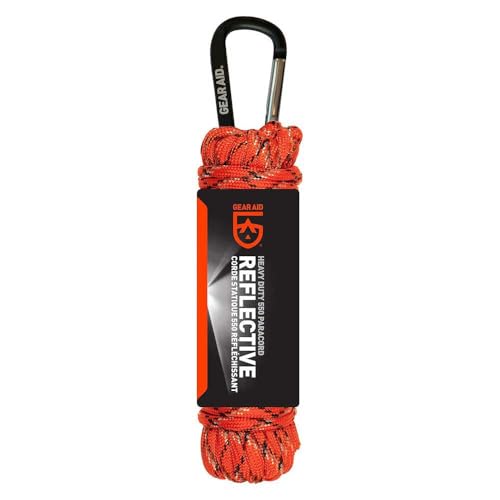 GEAR AID 550 Paracord and Carabiner, 7 Strand Utility Cord for Camping and Survival, Orange Reflective, 30 ft - Image 1