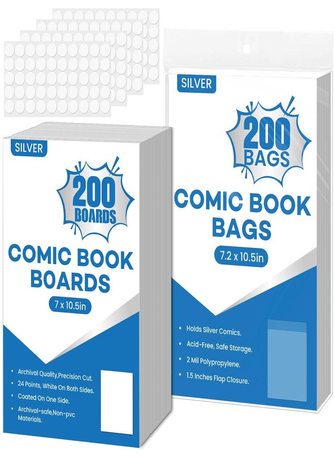 YixangDD 200 Pack Silver Age Comic Book Bags and Boards, 7.2" x 10.5" Clear Comic Book Sleeves, Acid-Free Thick Comic Backing Boards for Collectible Book Storage - Image 1