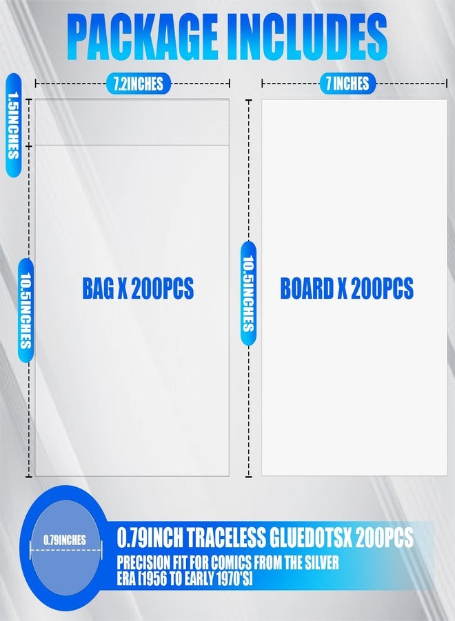 YixangDD 200 Pack Silver Age Comic Book Bags and Boards, 7.2" x 10.5" Clear Comic Book Sleeves, Acid-Free Thick Comic Backing Boards for Collectible Book Storage - Image 2