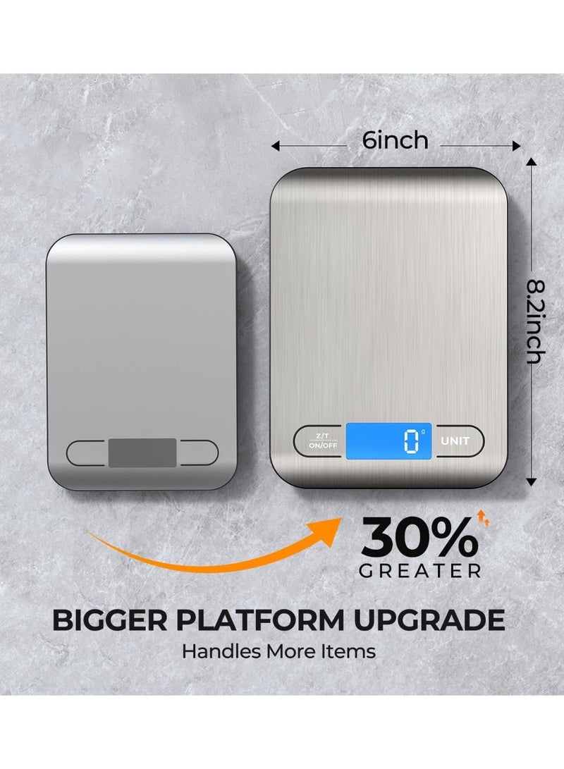 SPiTZE Digital Food Scale Batteries and Type-C Charging, 22lb/10kg Digital Kitchen Scale Weight in Grams and Ounces for Cooking Baking, 1g/0.1oz Precise Graduation, Tare Function, LCD Display (Silver) - Image 5