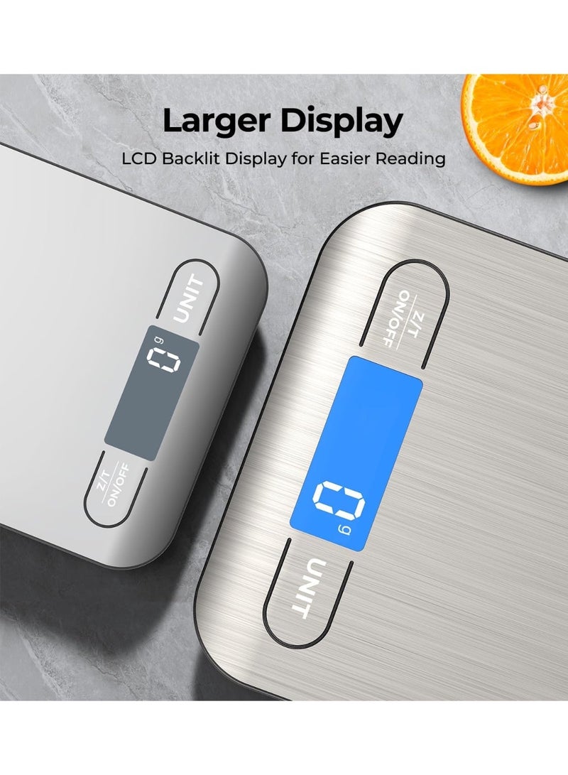 SPiTZE Digital Food Scale Batteries and Type-C Charging, 22lb/10kg Digital Kitchen Scale Weight in Grams and Ounces for Cooking Baking, 1g/0.1oz Precise Graduation, Tare Function, LCD Display (Silver) - Image 4