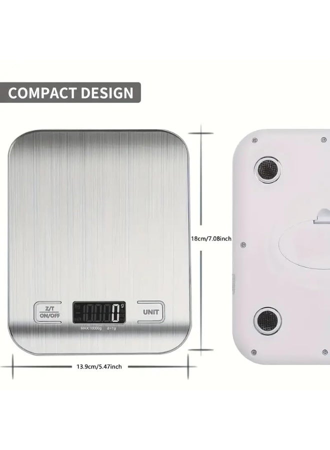 SPiTZE Digital Food Scale Batteries and Type-C Charging, 22lb/10kg Digital Kitchen Scale Weight in Grams and Ounces for Cooking Baking, 1g/0.1oz Precise Graduation, Tare Function, LCD Display (Silver) - Image 3