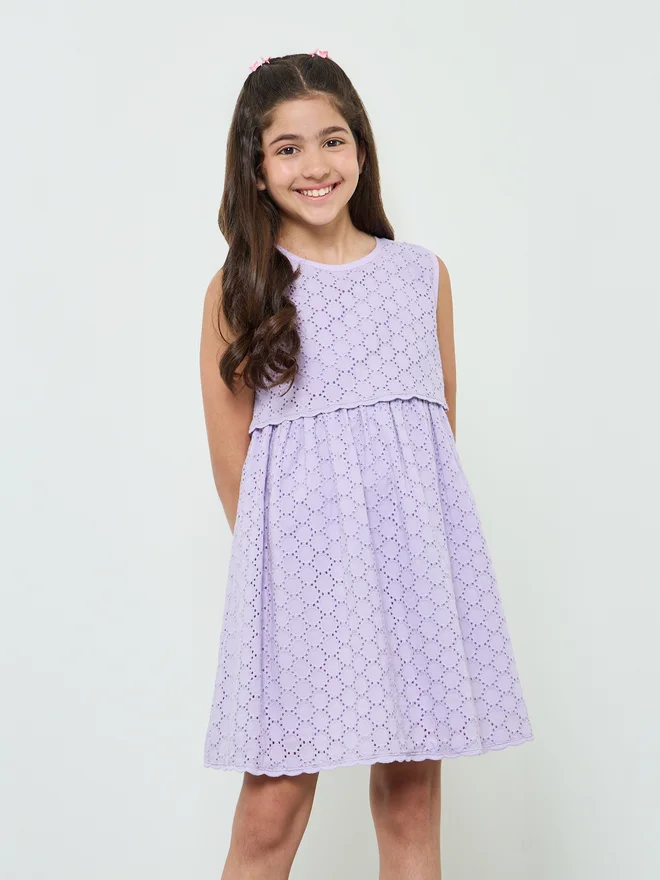 Styli Styli Girls Lilac A-Line Knee-Length Dress