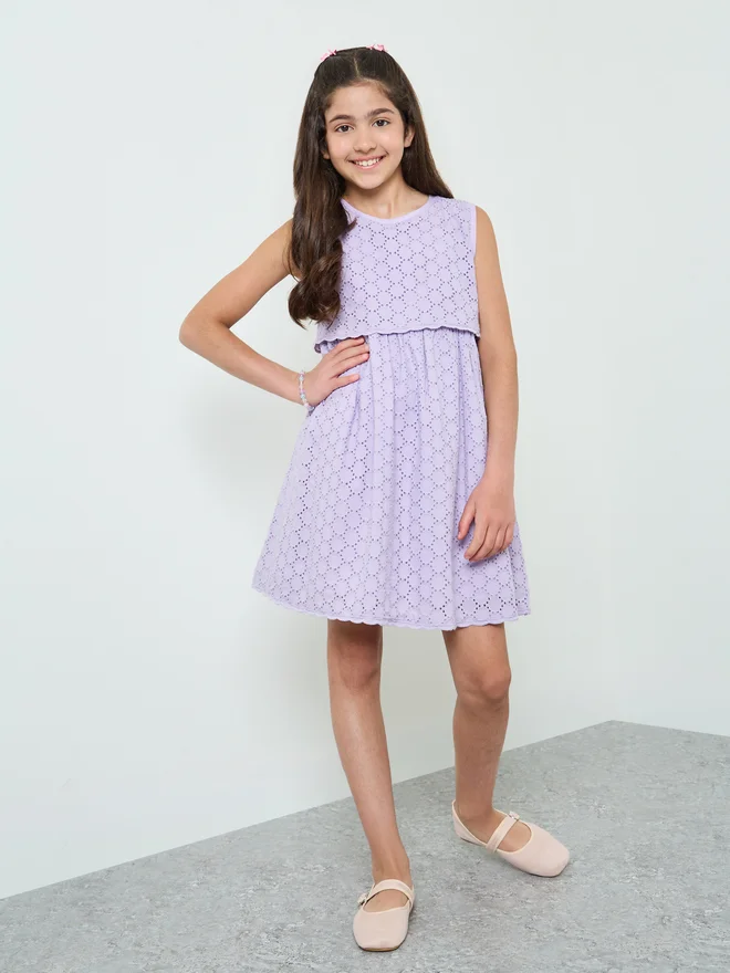 Styli Styli Girls Lilac A-Line Knee-Length Dress