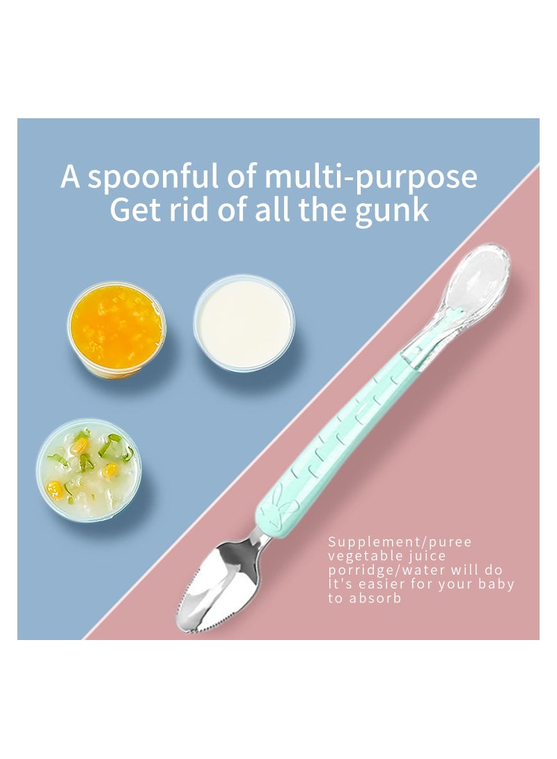 SYOSI Double Head Baby Silicone Food Spoon (green), Portable Scraping Mud Spoon, Baby Weaning Supplies, Puree Shower Spoon, Mud Practical Fruits - Image 1