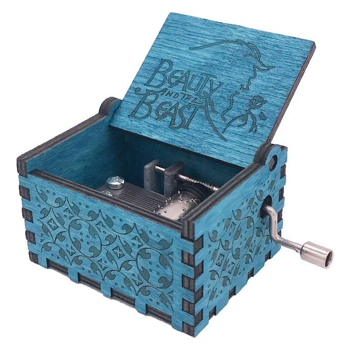 BEAUTY AND THE BEAST MUSIC BOX HAND CRANK MUSICAL BOX CARVED WOODENPLAY BEAUTY AND THE BEAST THEMEBLUE