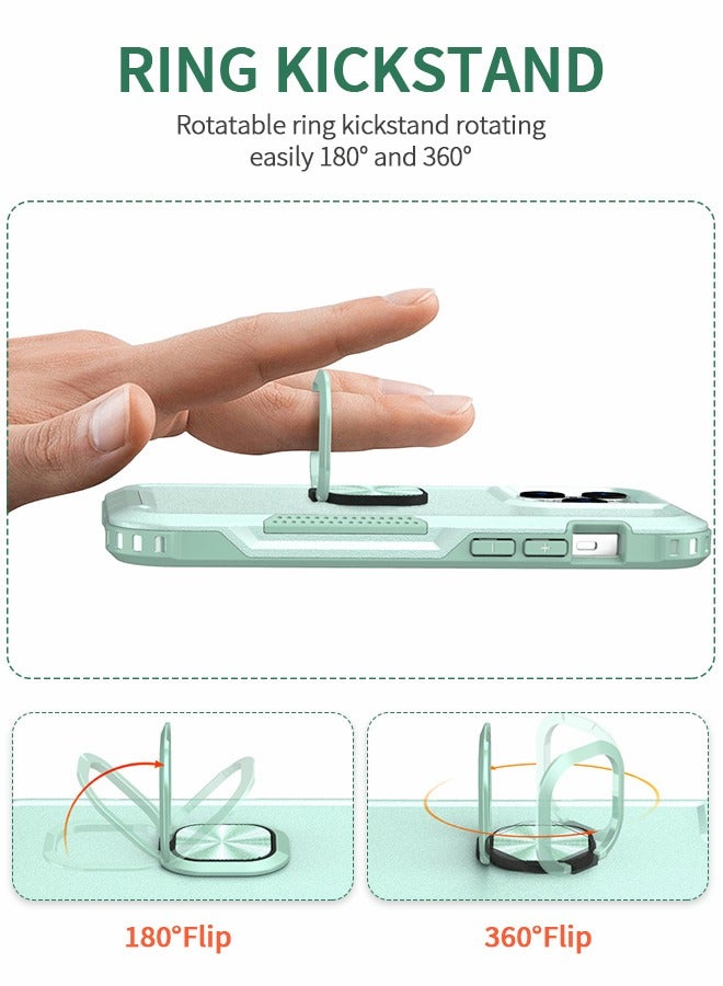 GROIC غطاء متوافق مع آيفون 14 برو، غطاء حامل حلقة 360°، غطاء هاتف حامل حلقة مغناطيسية، غطاء متين كامل الجسم هجين من السيليكون مضاد للصدمات لشونه آيفون 14 برو 6.1 بوصة - أخضر - Image 4