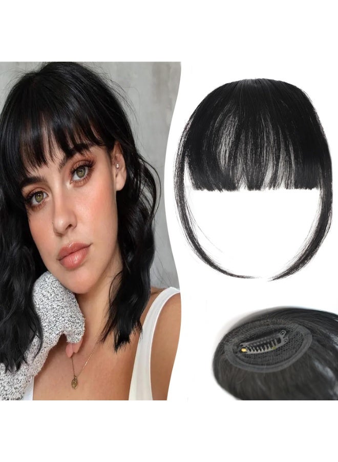 Clip in Fringe Extension,Front Bangs Extensions Clip,Clip in Fringe Hair Clip,Fake Hair Fringe Bangs Clip In Hair,Synthetic Hair One Piece Clip in Air Fringe Bangs (Natural Black) - Image 1