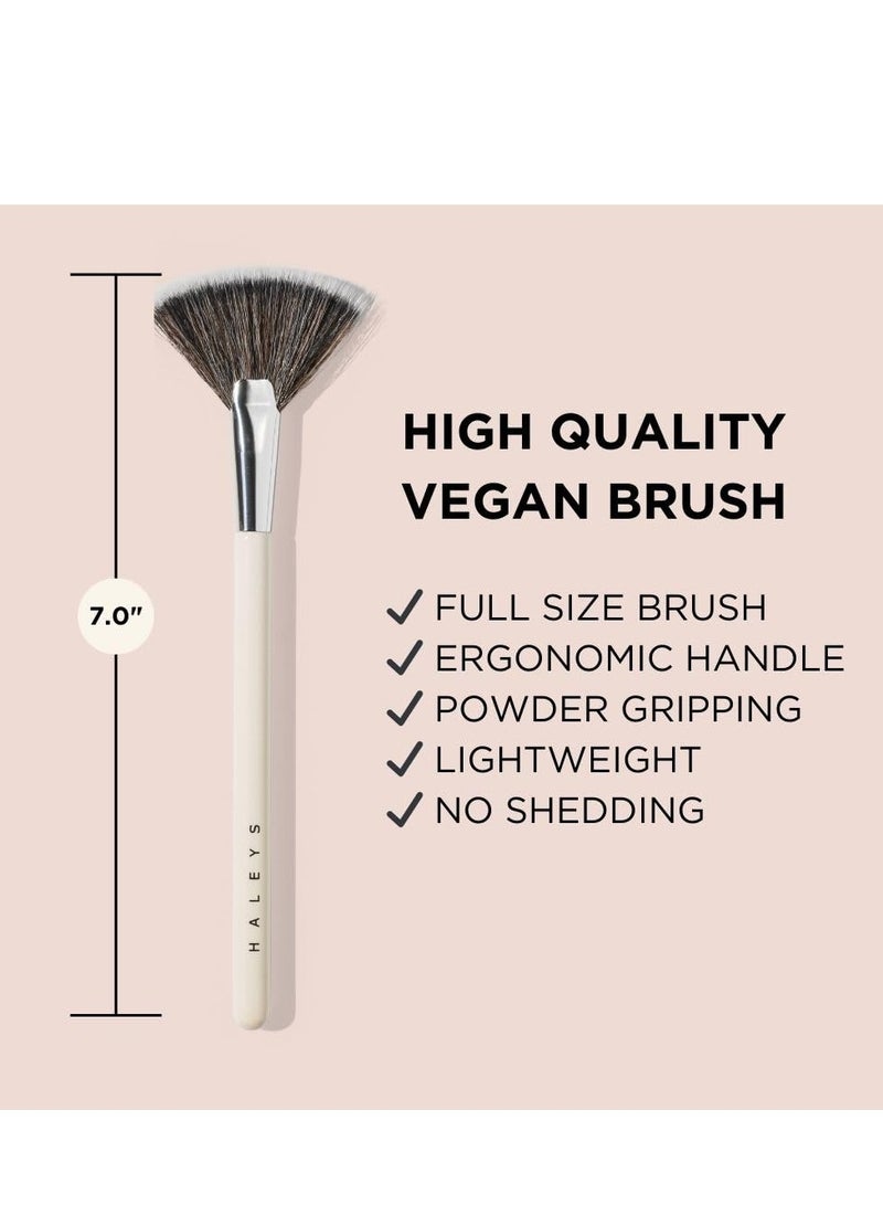 HALEYS HALEYS Fan Brush VEGAN+CRUELTY-FREE, Sustainable Wood, Vegan Bristles for Airbrushed Finish, For highlighter application, Streak-free, Perfect Blending, Blurs, Smooths with Control - Image 2