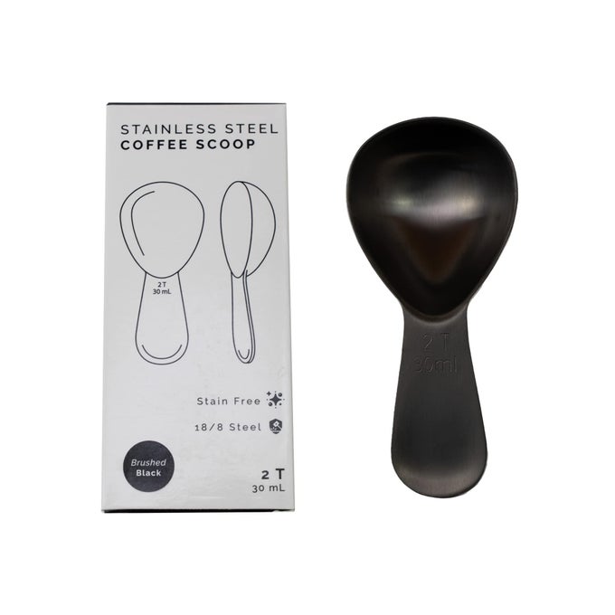 COFFEE SCOOP 2 TBSP BRUSHED BLACK STAINLESS STEEL PRECISE MEASURING SPOON FOR COFFEE TEA MORE ERGONOMICALLY BALANCED HANDLE FITS INSIDE AIRSCAPE CANISTERS