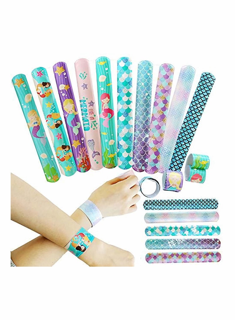 NIBEMINENT Little Mermaid Theme Party Slap Bracelets, 20 Pack Birthday Decorations Princess Girls Gifts Kids for Teens - Image 1