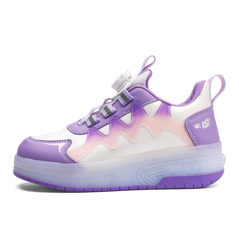 Generic Student walking shoes four-wheel childrens roller skating shoes mens and womens detachable ultra-light version shoes with wheels in stock wholesale Purple 