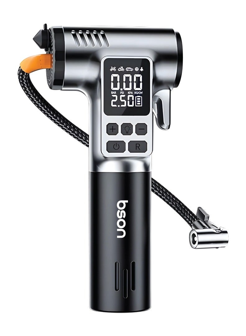 BSON Hammer 4-in-1 Portable Tire Inflator with 150 PSI Air Pump, Type-C Charging, LED Flashlight, Seat Belt Cutter & Glass Breaker - Compact Emergency Tool for Car, Bike & Outdoor Use  - Image 1