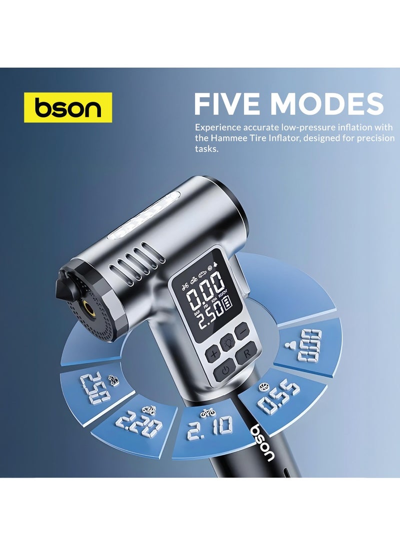 BSON Hammer 4-in-1 Portable Tire Inflator with 150 PSI Air Pump, Type-C Charging, LED Flashlight, Seat Belt Cutter & Glass Breaker - Compact Emergency Tool for Car, Bike & Outdoor Use  - Image 4