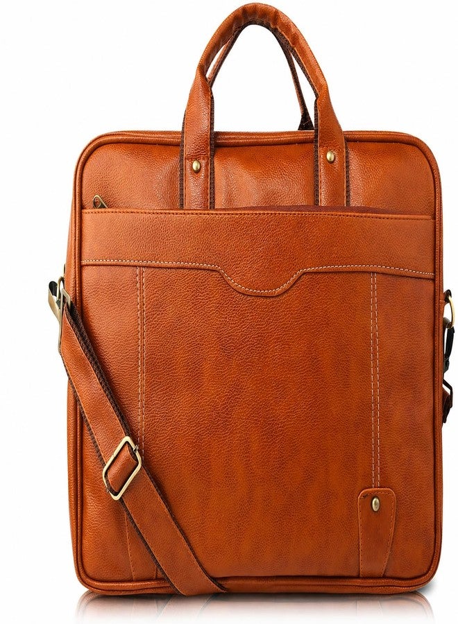 SAMTROH Laptop Messenger Bag, PU Leather, Expandable, Multiple Organisers, Formal/Casual Office Use, Fits Laptops up to 15.6 Inches (Tan) - Image 1