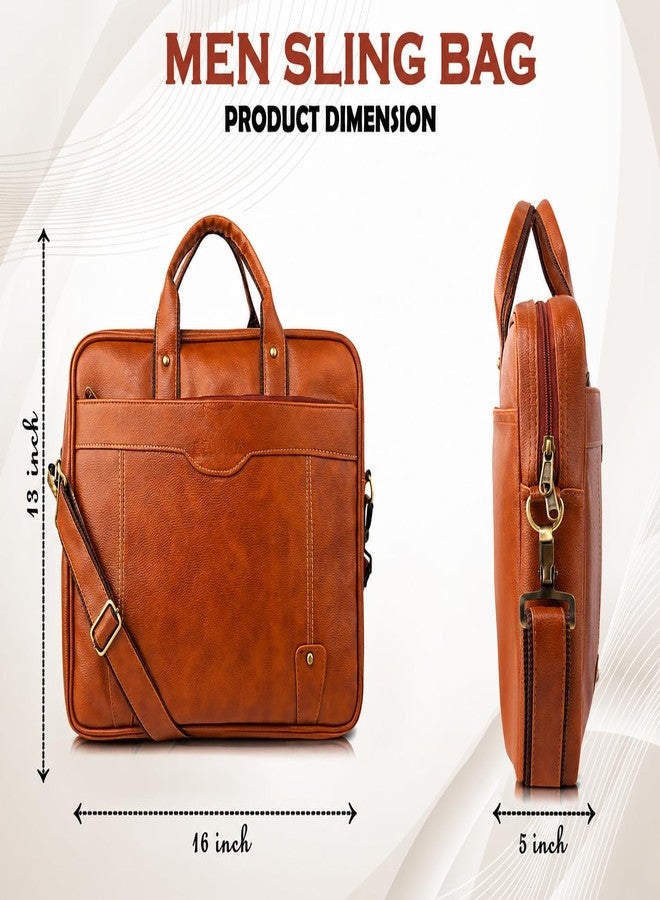 SAMTROH Laptop Messenger Bag, PU Leather, Expandable, Multiple Organisers, Formal/Casual Office Use, Fits Laptops up to 15.6 Inches (Tan) - Image 5