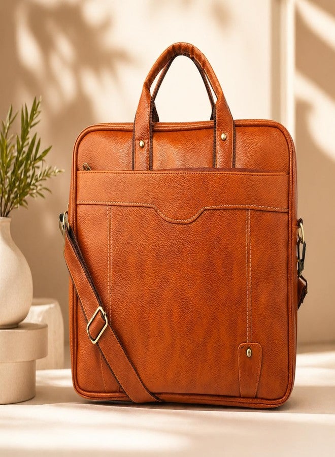 SAMTROH Laptop Messenger Bag, PU Leather, Expandable, Multiple Organisers, Formal/Casual Office Use, Fits Laptops up to 15.6 Inches (Tan) - Image 2
