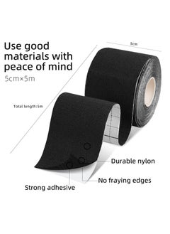CAMPANAS 2 Roll Kinesiology Tapes, Waterproof Breathable Cotton Sports Tape, Relief the Pain Effect Sports Tape, Athletic Elastic Kneepad Muscle Pain Relief Knee Taping for Gym Fitness Running Tennis Swimming Football 5cmx5m (Black+Beige)  - Image 2