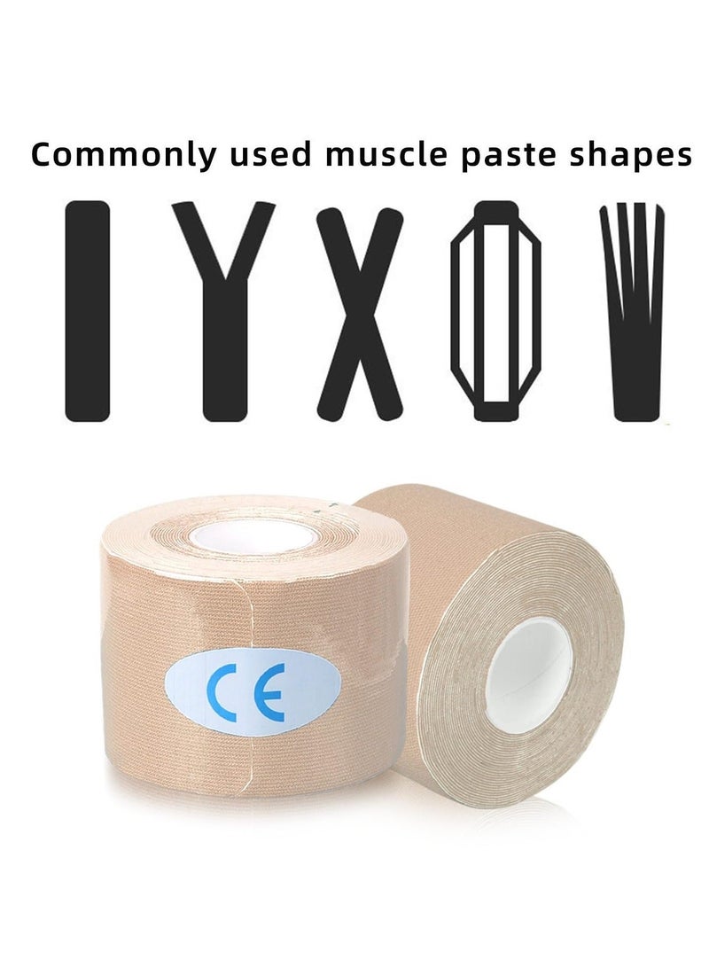 CAMPANAS 2 Roll Kinesiology Tapes, Waterproof Breathable Cotton Sports Tape, Relief the Pain Effect Sports Tape, Athletic Elastic Kneepad Muscle Pain Relief Knee Taping for Gym Fitness Running Tennis Swimming Football 5cmx5m (Black+Beige) - Image 3