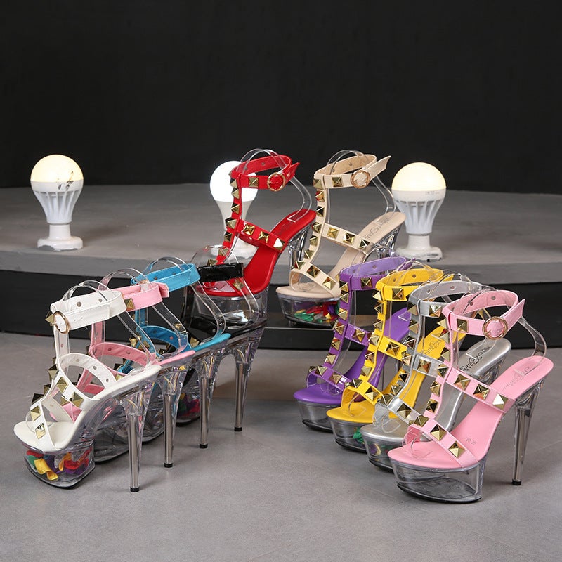 Fashion Rivet I-Strap 15Cm Transparent Platform Sandals Super High Heel High Heels - Image 2
