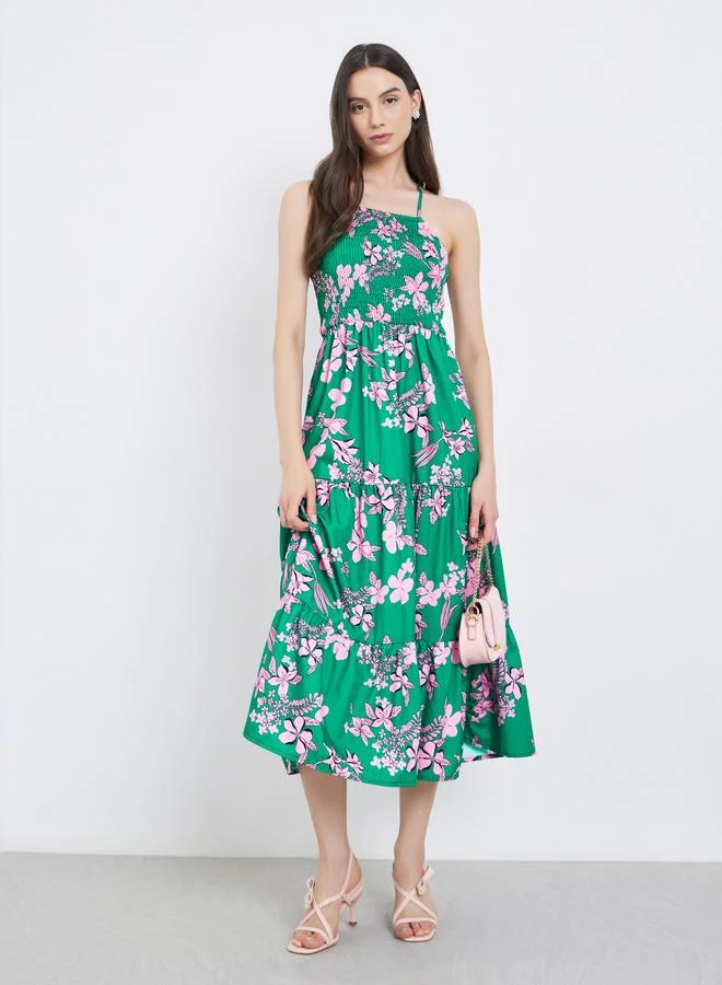 Take Two Take Two Green Floral Print Strappy Midi Dress