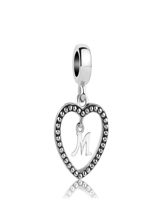MiiFort Love Heart M Letter Initial Charm for Bracelets Name Necklaces Pendants English Alphabet Present for Women Mom Best Friends Girlfriend