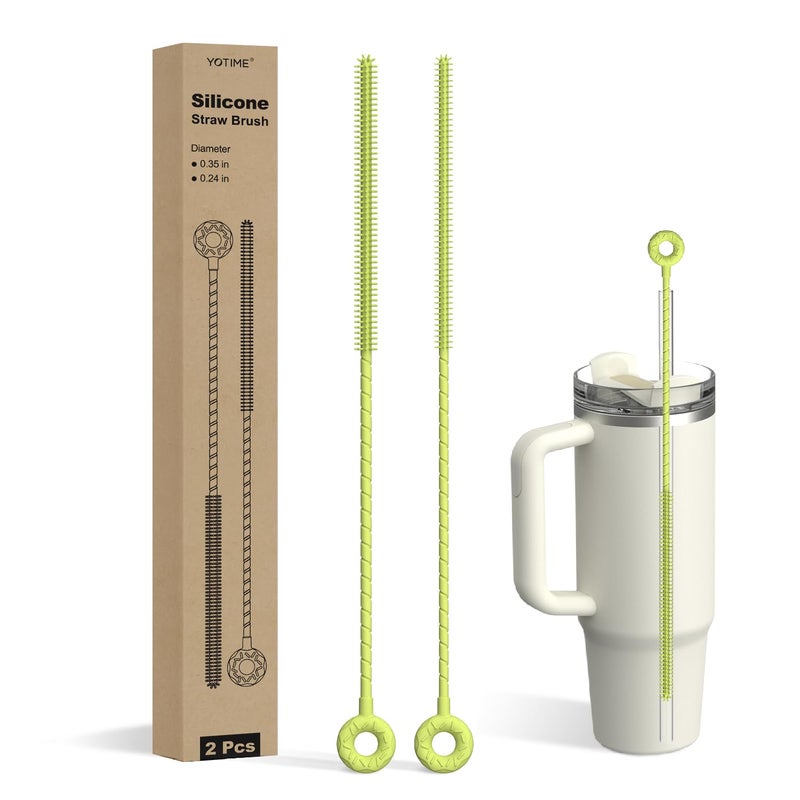 YOTIME Silicone Straw Cleaner Brush, 2 Pcs Reusable Straw Brush(6mm+9mm) for Cleaning Narrow & Wide Straws, Tumblers, Green - Image 1