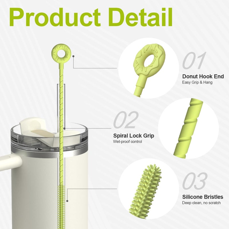 YOTIME Silicone Straw Cleaner Brush, 2 Pcs Reusable Straw Brush(6mm+9mm) for Cleaning Narrow & Wide Straws, Tumblers, Green - Image 3