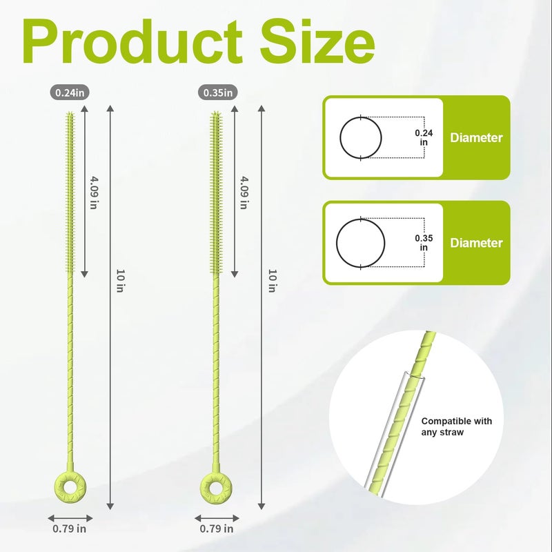 YOTIME Silicone Straw Cleaner Brush, 2 Pcs Reusable Straw Brush(6mm+9mm) for Cleaning Narrow & Wide Straws, Tumblers, Green - Image 2