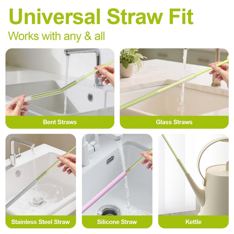 YOTIME Silicone Straw Cleaner Brush, 2 Pcs Reusable Straw Brush(6mm+9mm) for Cleaning Narrow & Wide Straws, Tumblers, Green - Image 5