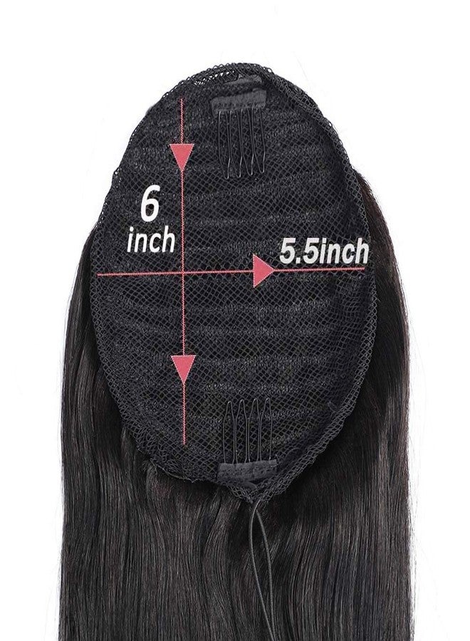 Seelaak Drawstring Ponytail Straight Ponytail Human hair Extension Hairpieces Long Straight Pony Tail Natural Black Comb In Ponytail Hair Pieces For Women 115g(1B, Straight 16Inch) - Image 3
