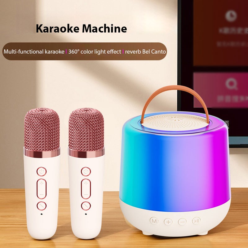Karaoke Machine Mini Wireless Microphone and Speaker Set with 2 Microphone Home KTV Set LED Color Light Handheld Mic Portable Karaoke Speaker Gifts for Birthday Party Desktop Outdoor - Image 5