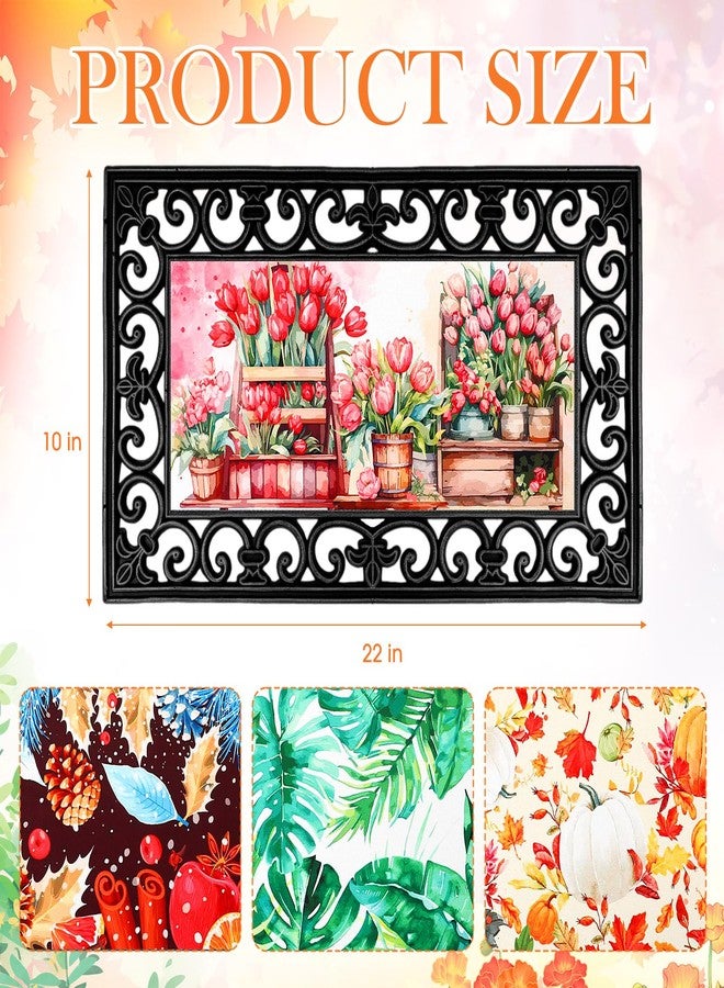 Tinideya 4 Pcs Seasonal Interchangeable Entrance Doormats Holiday Welcome Mat Spring Summer Fall Winter Interchangeable Entrance Doormat Front Door Mat Festival Home Decor 22 x 10 Inches - Image 2