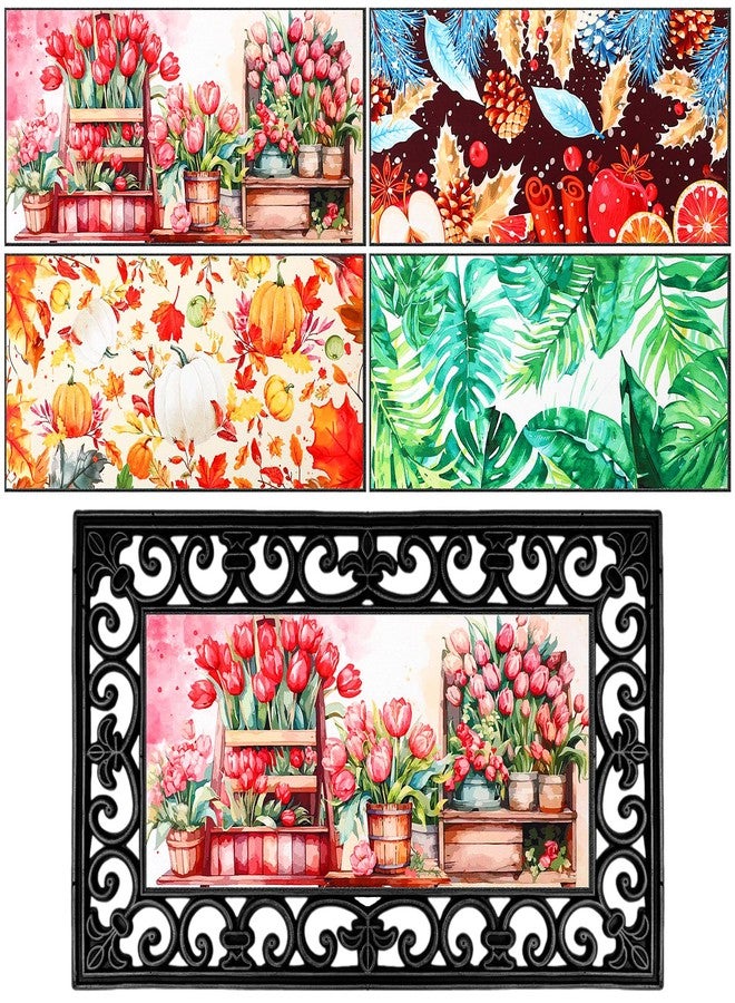 Tinideya 4 Pcs Seasonal Interchangeable Entrance Doormats Holiday Welcome Mat Spring Summer Fall Winter Interchangeable Entrance Doormat Front Door Mat Festival Home Decor 22 x 10 Inches - Image 1