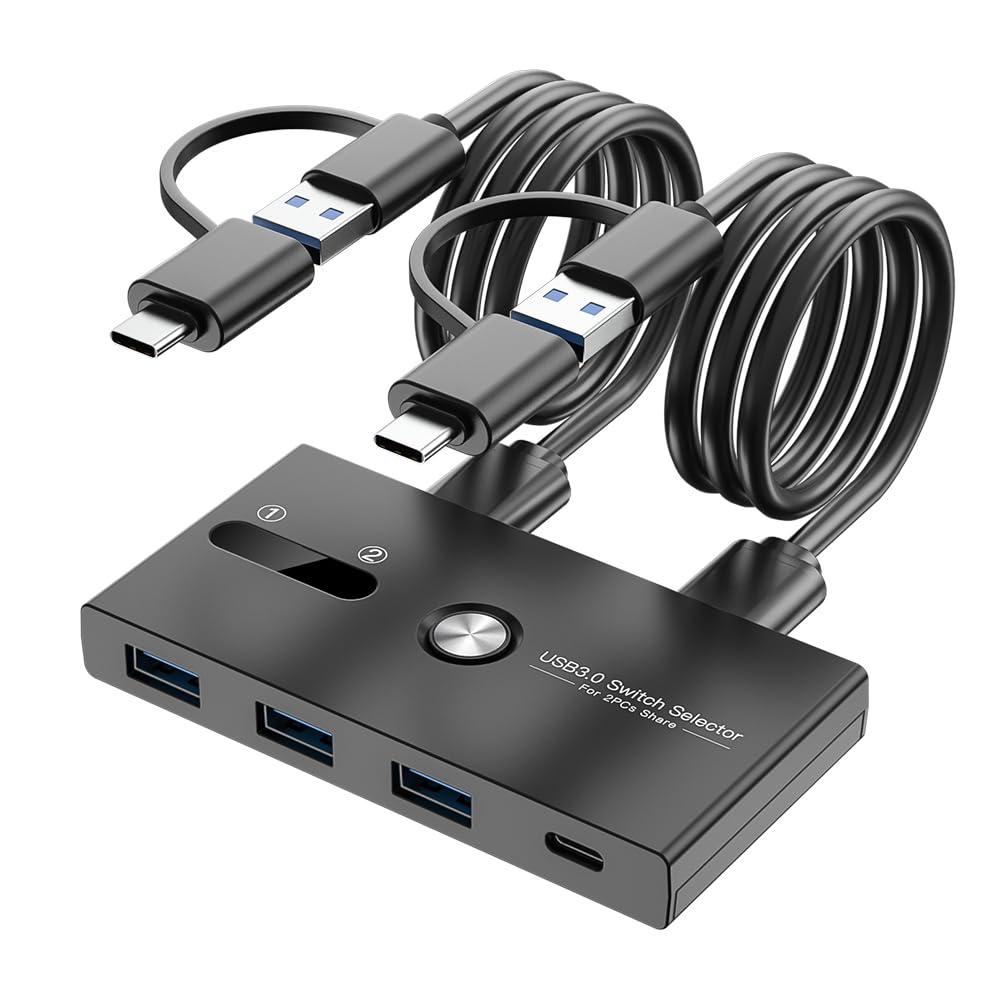 USB C Switch&USB A Switch 2 in 1,USB switcher 2 Computers Sharing USB C & A Devices, 4 Port USB Switcher Sharing Keyboard and Mouse/Printer/Scanner USB 3.0 KVM Switch(Not Support Charging/Monitor)