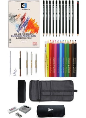 Glance Alex Schoeller 25X35 Drawing Notebook SPIRALLI165GR Faber-Castell Grip Crayons with Bag Drawing Sketching 