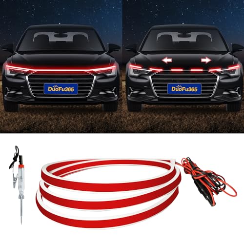 DUOFU365 12V Car LED Hood Light Strip 59 Inches Waterproof Flexible Easy Installation Ultra Bright Red - Image 1