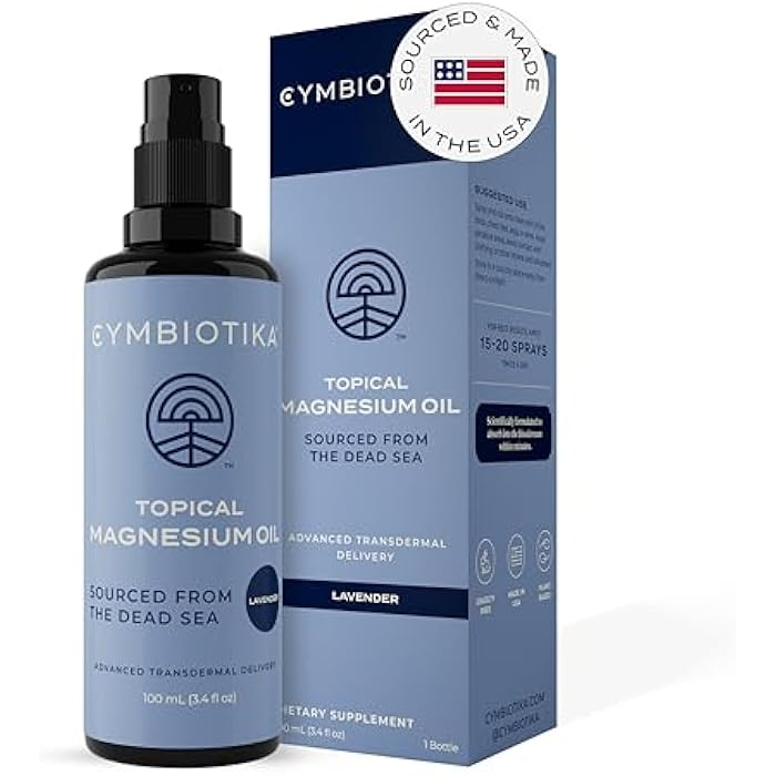 CYMBIOTIKA Topical Magnesium Oil Spray for Body, USA Made, Supplement for Leg Cramps, Muscle, Joint Health & Sleep Support, Includes Magnesium Chloride, Lavender Extract, Aloe Vera - Skin Applicator - Image 1