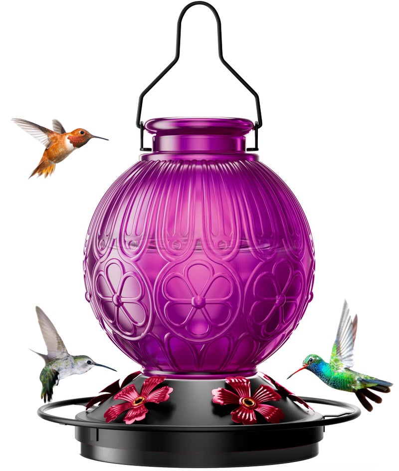 solawngarden 26Oz Hummingbird Feeder For Outdoors  Vintage Glass Bird Feeder With Perch  Durable & Easy To Clean  Hanging Nectar Feeder For Garden  Yard  Deck - Gift For Bird Lovers (Violet) - Image 1