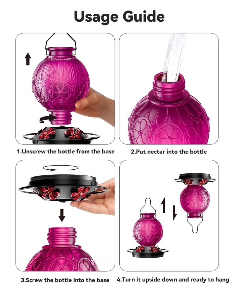 solawngarden 26Oz Hummingbird Feeder For Outdoors  Vintage Glass Bird Feeder With Perch  Durable & Easy To Clean  Hanging Nectar Feeder For Garden  Yard  Deck - Gift For Bird Lovers (Violet) - Image 4
