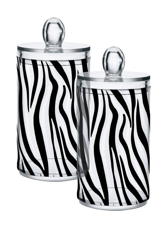 FLildon Zebra Print Black & White Qtip Holder Dispenser, Bathroom Organizer and Storage Containers, 2 Pack Clear Plastic Apothecary Jars with Lids for Cotton Ball, Cotton Swab, Floss - Image 1
