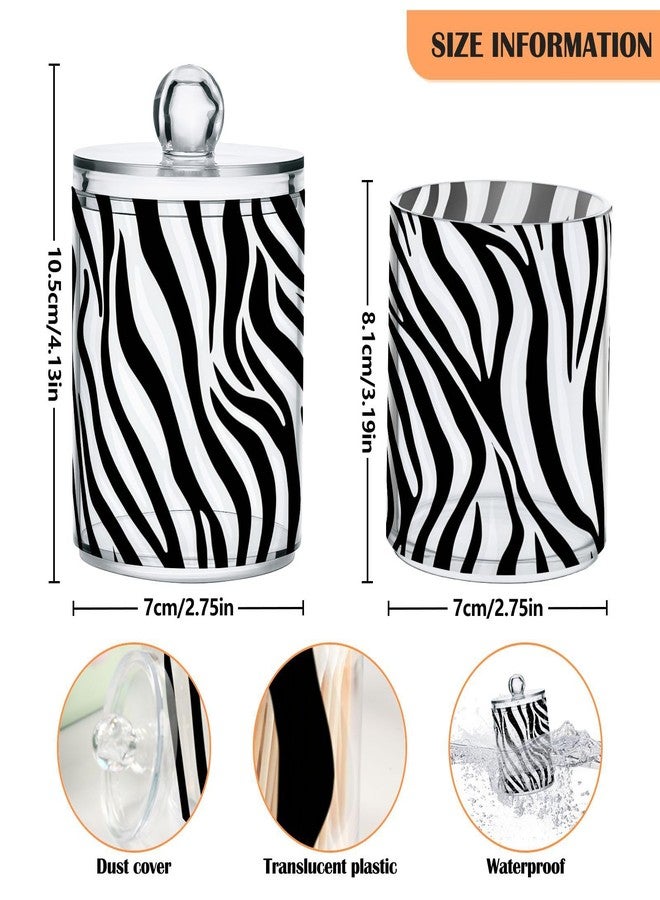 FLildon Zebra Print Black & White Qtip Holder Dispenser, Bathroom Organizer and Storage Containers, 2 Pack Clear Plastic Apothecary Jars with Lids for Cotton Ball, Cotton Swab, Floss - Image 3
