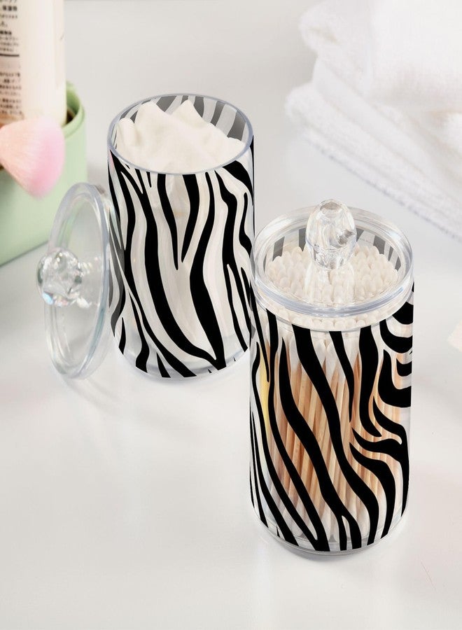 FLildon Zebra Print Black & White Qtip Holder Dispenser, Bathroom Organizer and Storage Containers, 2 Pack Clear Plastic Apothecary Jars with Lids for Cotton Ball, Cotton Swab, Floss - Image 5