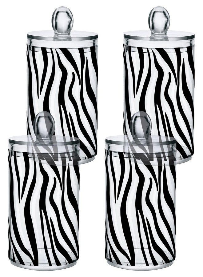 FLildon Zebra Print Black & White Qtip Holder Dispenser, Bathroom Organizer and Storage Containers, 2 Pack Clear Plastic Apothecary Jars with Lids for Cotton Ball, Cotton Swab, Floss - Image 2