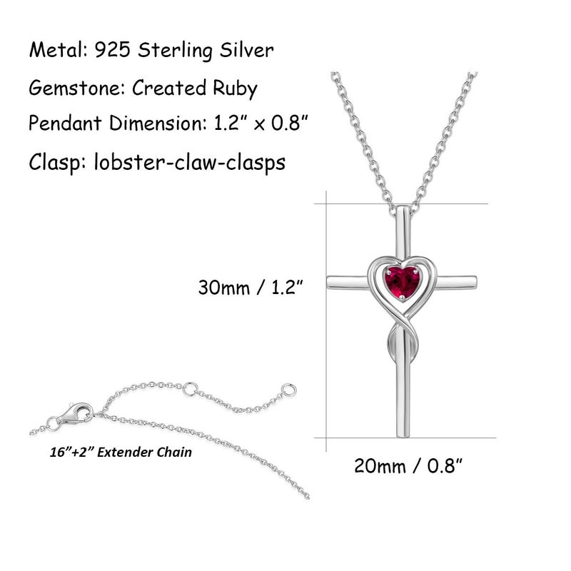 FANCIME Ruby Cross Necklace For Women Sterling Silver Birthstone Necklace Ruby Infinity Heart Cross Pendant July Birthstone Jewelry Gifts Valentines Day Gifts for Women - Image 3