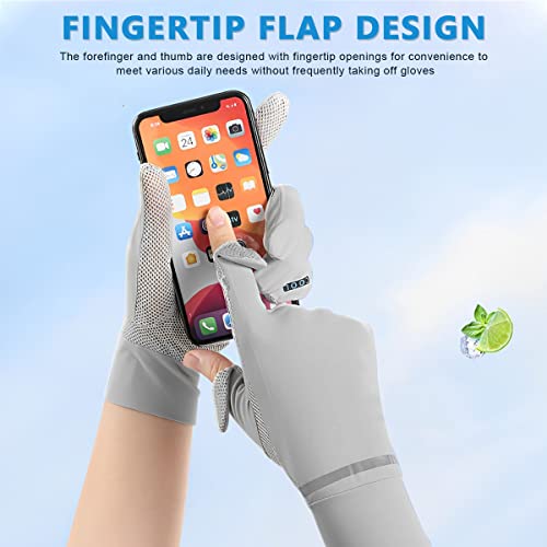 PALAY Women's Silk UV Protection Gloves - UPF 50+ Sun Gloves for Driving, Cycling & Fishing, Non-Slip Touchscreen Grips, Breathable & Lightweight (Grey) - Image 4