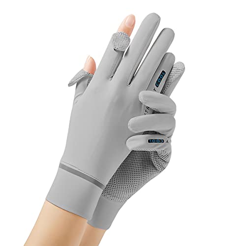 PALAY Women's Silk UV Protection Gloves - UPF 50+ Sun Gloves for Driving, Cycling & Fishing, Non-Slip Touchscreen Grips, Breathable & Lightweight (Grey) - Image 1