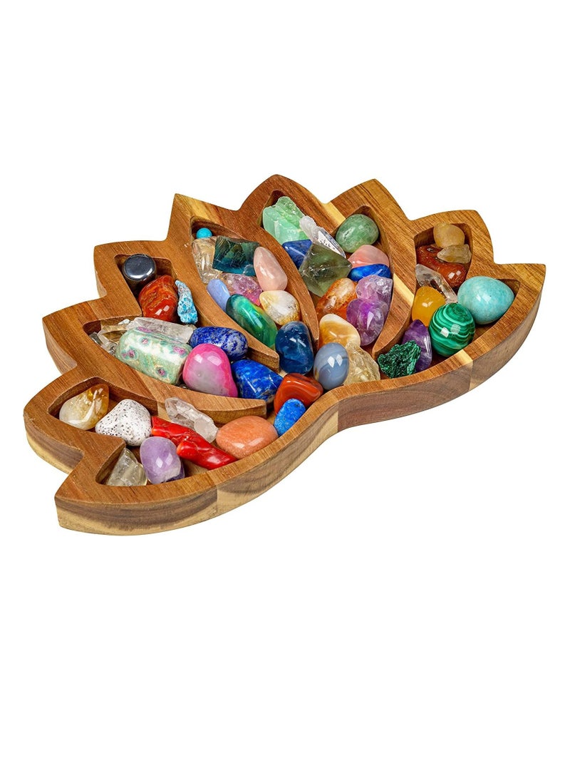 Excefore Lotus Crystal Tray for Stones Crystals and Healing Stones Flower Wooden Crystal Storage Holder Tray Lotus Shape Decorative Display Trays Crystal Organizer Bowl for Jewelry Stones Decor - Image 1